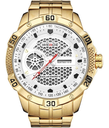 Relógio Masculino Energia Solar Weide Dourado Se0707g-1c