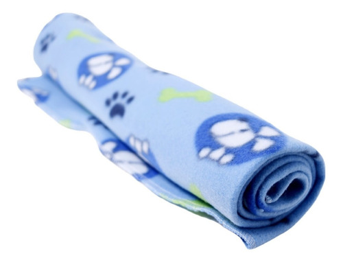 Cobertor Para Gatos E Cachorro Manta 80x80cm Ld Pet Cor Azul Com Patas e Ossos