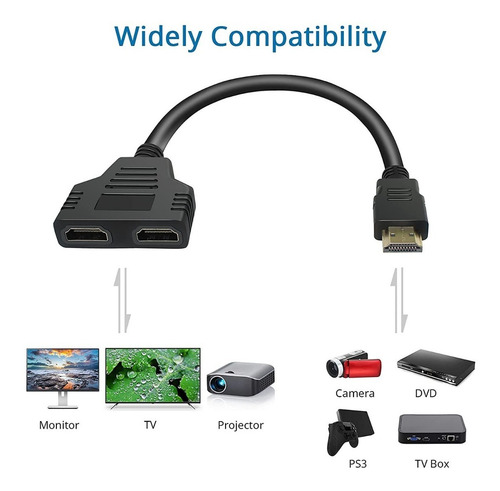 Imagen 1 de 6 de Splitter Hdmi 1 Macho 2 Hembra Cable Adaptador