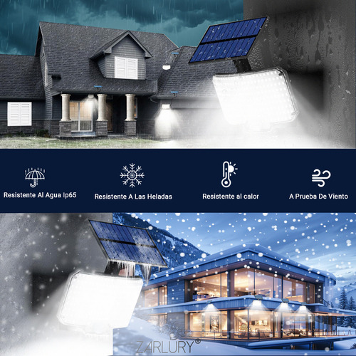 ZARLURY Lámpara Solar Exterior para Pared Con Sensor de Movimiento,Luz Solar con 234LED,Iluminación Gran Angular de 180°,Foco Recargable IP65 Impermeable para Garaje,Jardin,Patio,Sendero,Granja