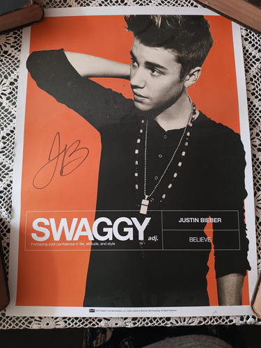 Poster Justin Bieber  Autografiado Original 60x45 Cm