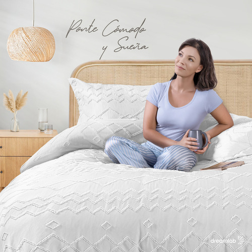 Juego de Funda Para Edredon Duvet con Textura Dreamlab, Tamaño Queen, Color Blanco