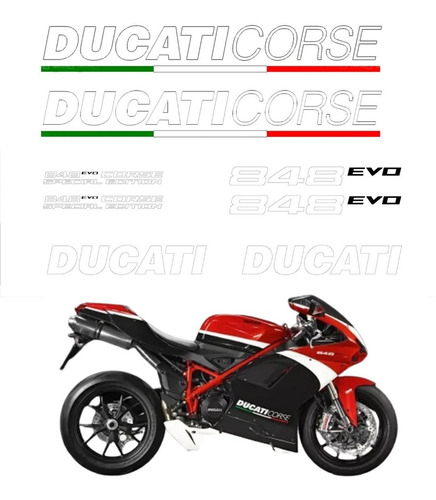 Kit Adesivo Para Ducati 848 Evo 14765 Cor BRANCO/VERDE/VERMELHO