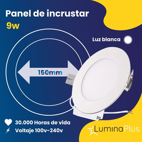 Imagen 2 de 8 de Panel Led 9w Incrustar Luz Blanca Certificado 6500k 150mm D