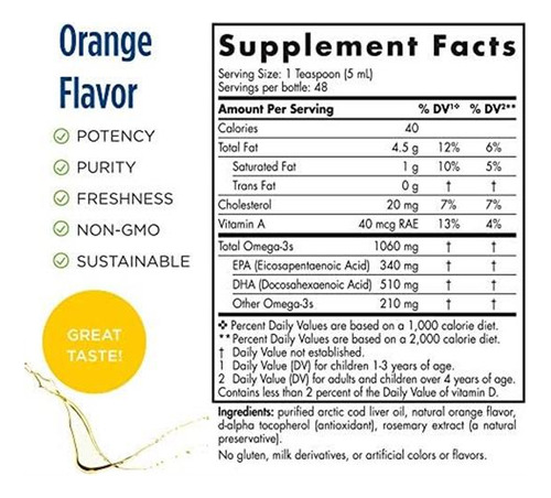 Óleo De Fígado De Bacalhau Ártico Nordic Naturals, Laranja -