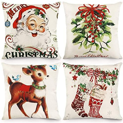 Fundas De Almohada Navideñas 20x20, Set De 4, Diseño ...