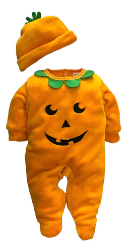 Mameluco Con Gorro Y Pañalero Halloween Calabaza Bebé