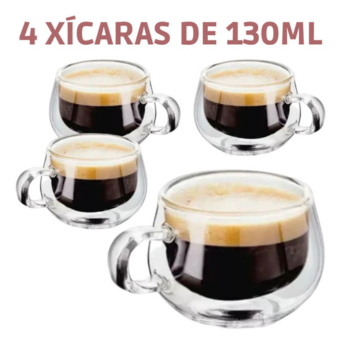 Jogo Xícaras Vidro Duplo Caneca Copo Parede Dupla Café Chá Cor Transparente