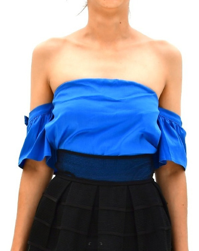 Blusa Crop Top Detalle En Mangas, Azul Rosa, Xs,m 