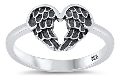 Anillo De Plata De Ley 925 Con Diseño De Corazón Y Plumas Ox