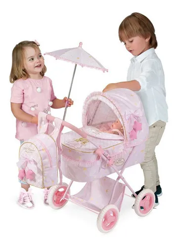 Coche Plegable Maria De Cuevas + Accesorios P/ Muñecas Niños Color Rosa