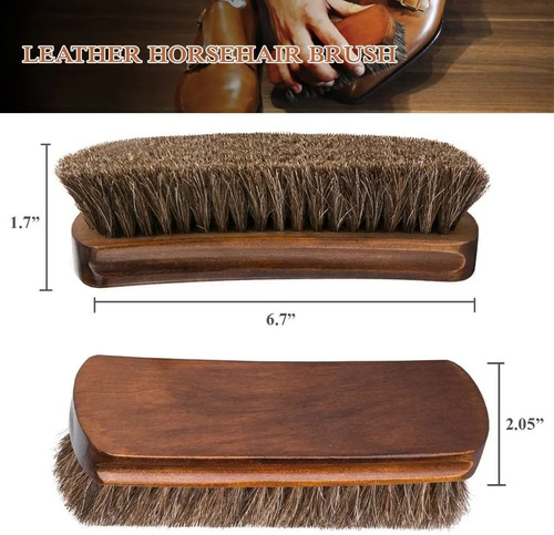 Juego De 2 Cepillos De Crin De Caballo Para Zapatos - Ideal Para Aplicar Betún Y Pulir Calzado De Cuero, Mango De Madera
