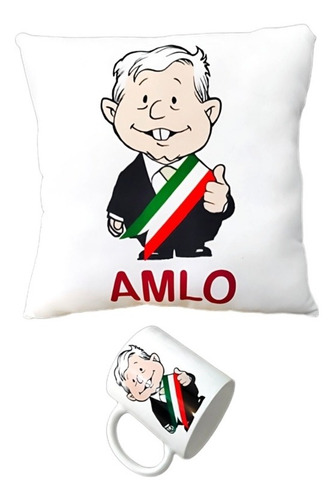 Cojín Más Taza Amlo López Obrador Presidente México Regalo 
