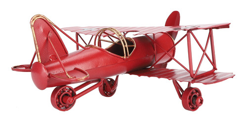 Juguete De Avión De Hierro Modelo Biplano Vintage Rojo Para