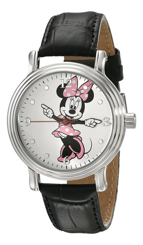 Reloj Mujer Disney W001875 Cuarzo Pulso Negro En Cuero