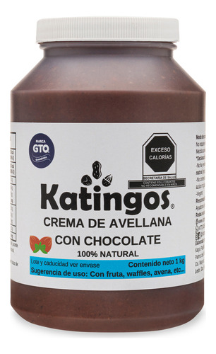 Crema De Avellana Con Chocolate, Natural Y Sin Azúcar,marca Katingos, 1 Kg