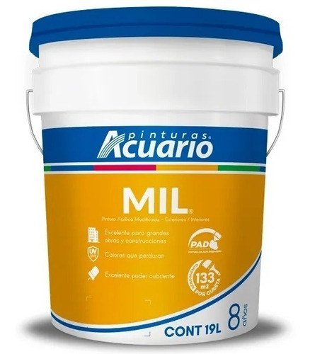 Pintura Acrílica Mil Acuario Color Blanco Int/ext 19 Litros