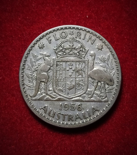 Moneda 2 Chelines Australia 1956 Plata 0.500 Km 60 