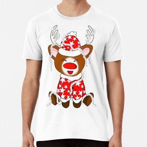 Remera Cartoon Red Nose Reindeer With Tinsel Algodon Premium