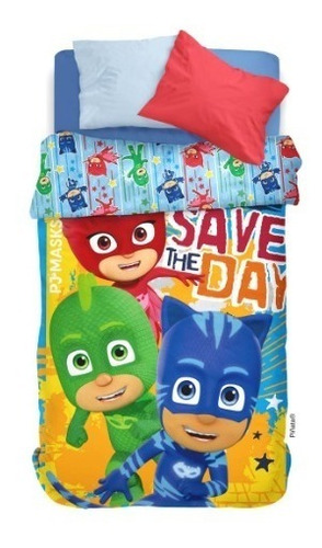 Acolchado De Pj Masks Heroes En Pijamas 1½ Plaza Envío Gtis!