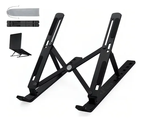 Base Suporte Para Notebook Alumínio Portátil Articulado Dobrável Tablet Laptop Mesa Davely Preto