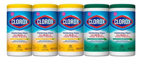 Toallitas Desinfectantes Clorox 5 Botes Con 85 Pzas Cada Uno