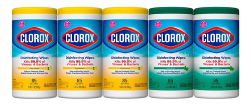 Toallitas Desinfectantes Clorox 5 Botes Con 85 Pzas Cada Uno