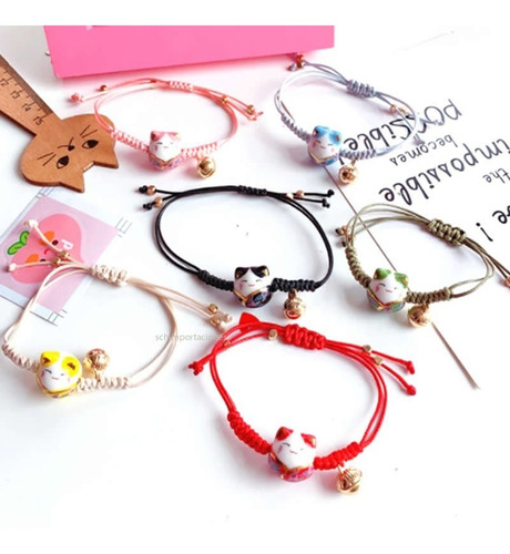 Imagen 2 de 3 de Pulsera Maneki Neko - Gato Kawaii De La Suerte Japón - Crema