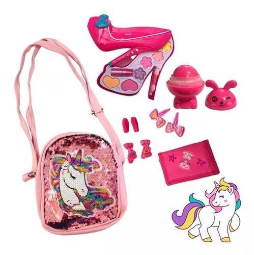 Kit Maquiagem Infantil Completo Com Bolsa Unicornio