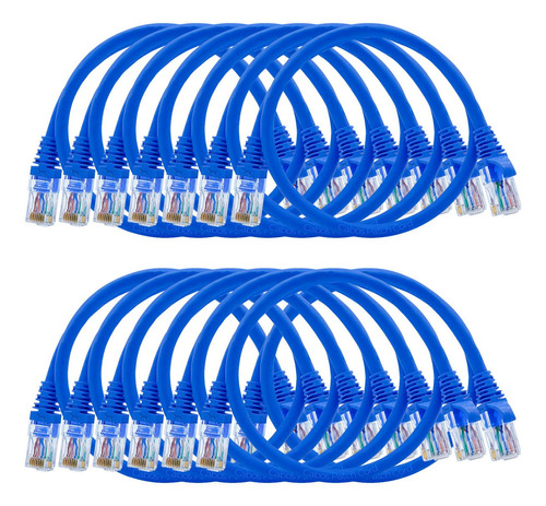  Kit 24 Unidades Cabo Patch Cord Cat6 - 50cm Azul Com 