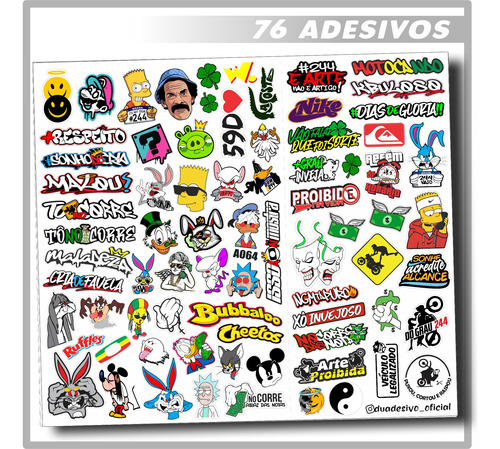  Kit 76 Unidades Super Cartela De Adesivo Bike Moto Carro