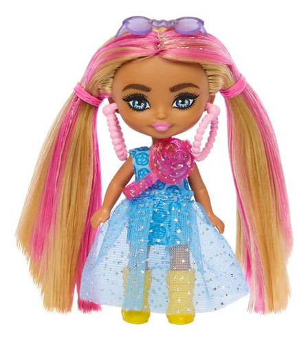 Muñeca Barbie Extra Mini Minis Rubia Vestido Azul 