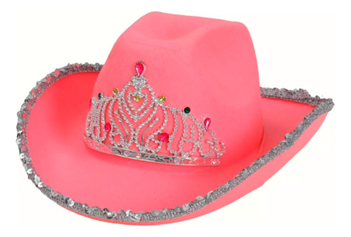Gorro Sombrero Corona Cowboy Rosa Brillos Lentejuelas