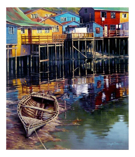 Kit Pintura O Bordado Por Diamante Palafitos Chiloé 30x40 Cm