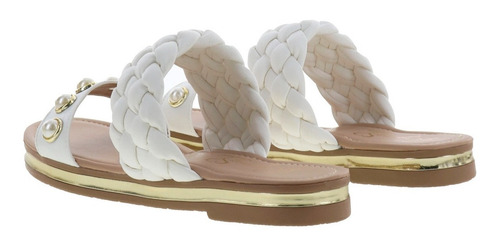 Sandalias Casuales De Piso Doble Tira Con Perlas Mujer