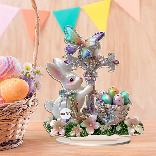 Letrero De Mesa Con Escena De Huevo Y De Pascua