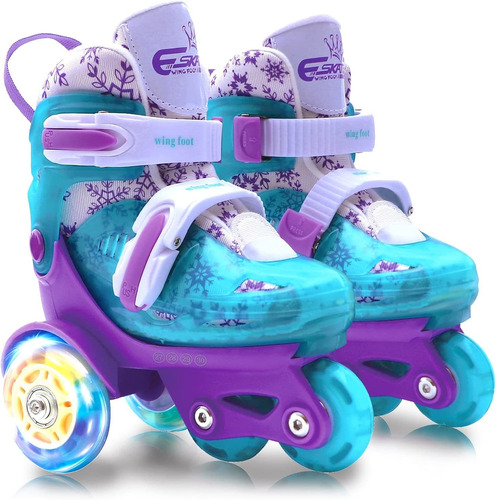 Patines Ajustables Para Niñas Con Ruedas Led Azul Claro Xs