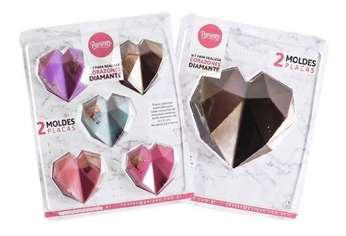 Set 2 Placa Molde Corazón Diamante Chocolate Parpen 