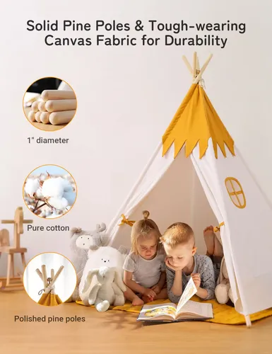 Besrey Tipi Indio De Algodón Para Niños, Tienda De Campaña Con Alfombra Y Luces LED, De 120x155 Cm