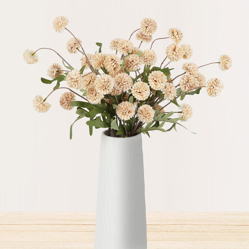 Flores Artificiales Pompon Mums En Tono Beige, 8 Tallos De C