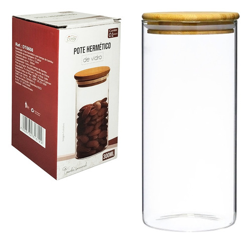 Pote De Vidro Hermetico Redondo Com Tampa Madeira Bambu