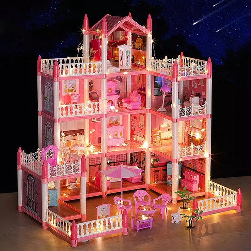 Casa De Muñecas Grande Con Muebles, 1 Dormitorio Y 4 Dormito