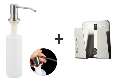 Imagem 1 de 7 de Dispenser Dosador Sabão Líquido Embutir + Porta Esponja Inox