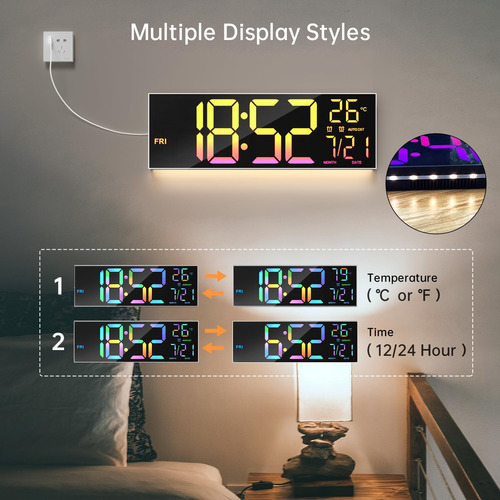 Reloj De Pared Digital 16.2 Pulgadas Marca Modelo Específico Color De La Estructura Color Del Fondo