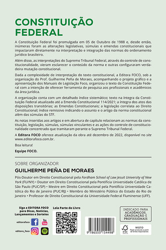 CONSTITUIÇÃO FEDERAL - 7ª ED - 2022, de (Organizador) Moraes, Guilherme Peña de. Editorial Editora Foco Jurídico Ltda, capa mole em português, 2022