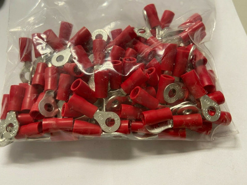 100pk Ring Terminal, 22-18 Red Vinyl Insulated #6 Hole Bbv