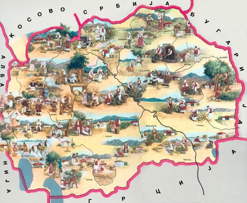 Macedonia Mapa Turístico Europa Balcanes - Lámina 45x30 Cm.