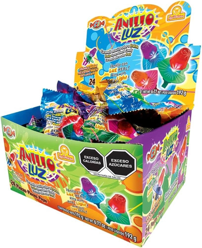 Caramelo En Forma De Anillo Con Luz Sabor Frutas 24pz De 8g