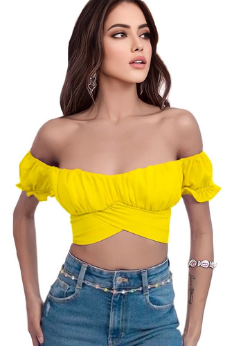 Blusa Crop Top Campesina De Hombros Descubiertos Para Dama