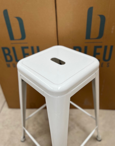 Banco Para Barra Tipo Tolix 66cm De Metal Juego De 4 Bancos Color Blanco
